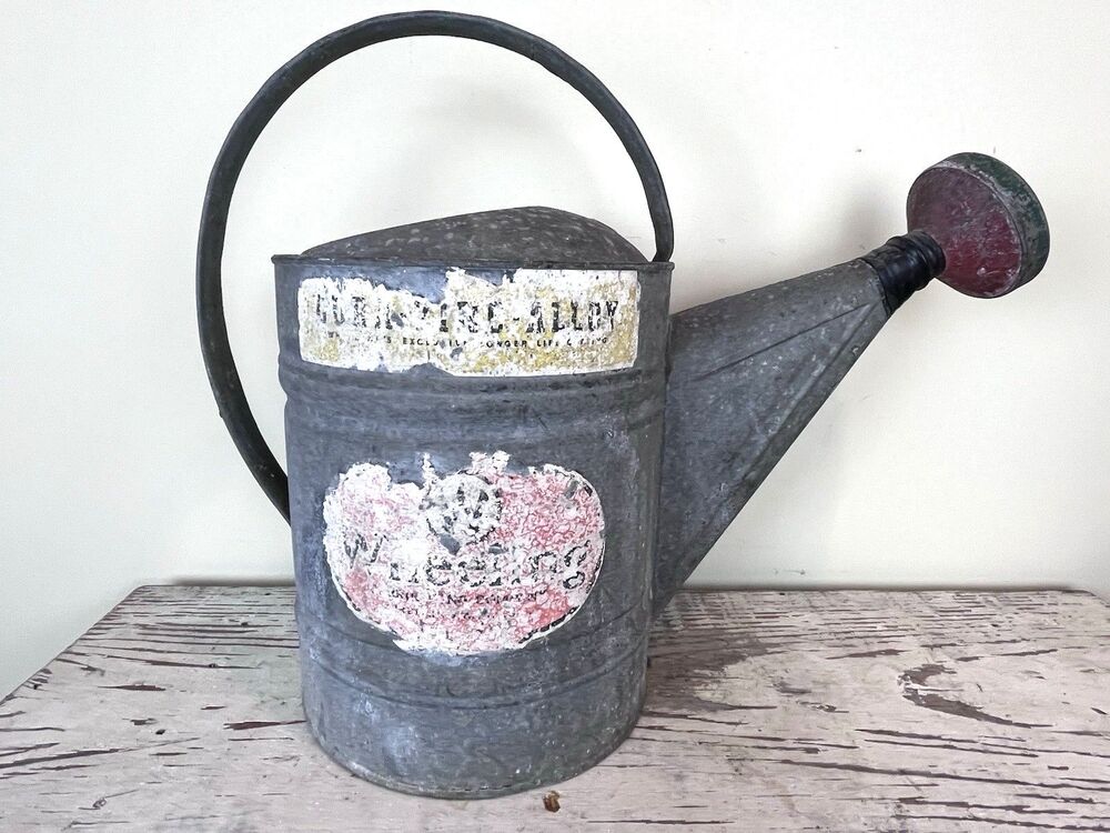 Vintage Galvanized Metal Sprinkle Head Watering Can Farmhouse Primitive Garden